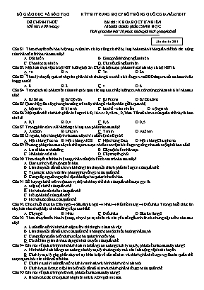 Bộ đề thi Trung học phổ thông Quốc gia môn Sinh học năm 2017 - Bộ giáo dục và đào tạo